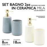 MMZ SET BAGNO 2PZ MILA IN CERAMICA DISPENSER E BICCHIERE COL. ASS.